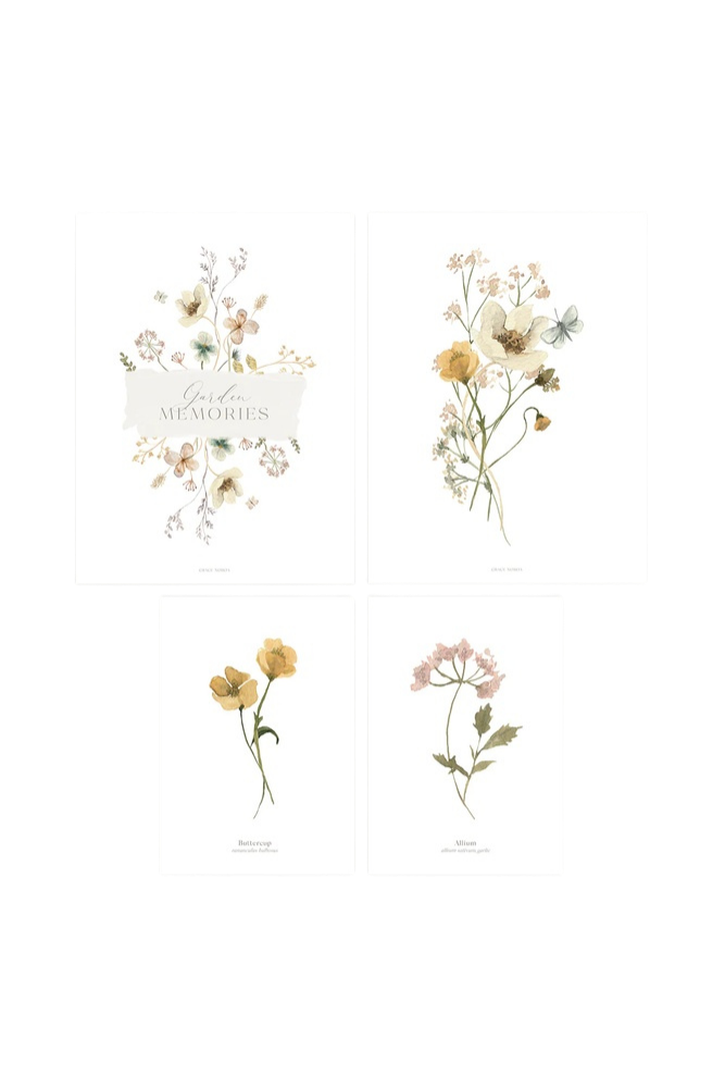 Set de 4 láminas fleurs botaniques