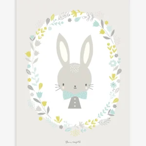 Lámina bébé lapin et fleurs