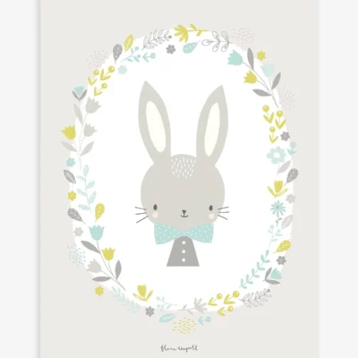 Lámina bébé lapin et fleurs
