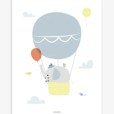 Lámina éléphant en montgolfière