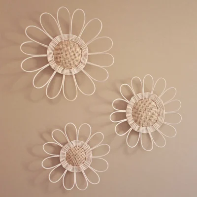 Set de 3 margaritas de ratán y rejilla