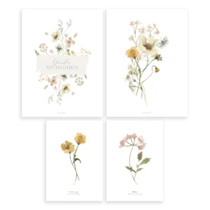 Set de 4 láminas fleurs botaniques