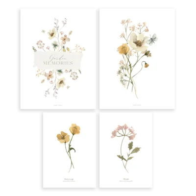 Set de 4 láminas fleurs botaniques