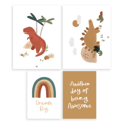 Set de 4 láminas dinosaures & co