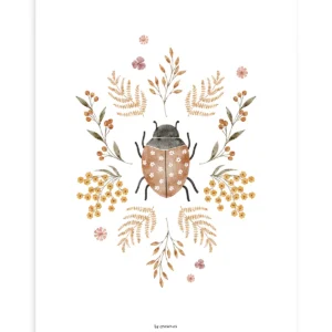 Lámina coccinelle et fleurs