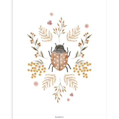 Lámina coccinelle et fleurs