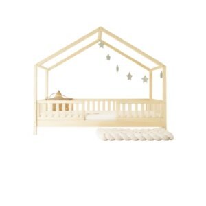Cama casita DB frontal - Blanco/Barniz