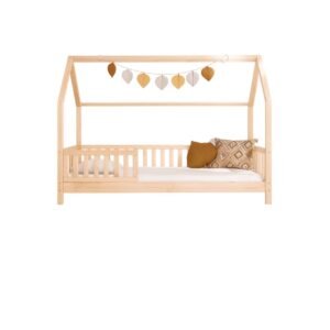 Cama casita DB lateral (L) - Blanco/Barniz