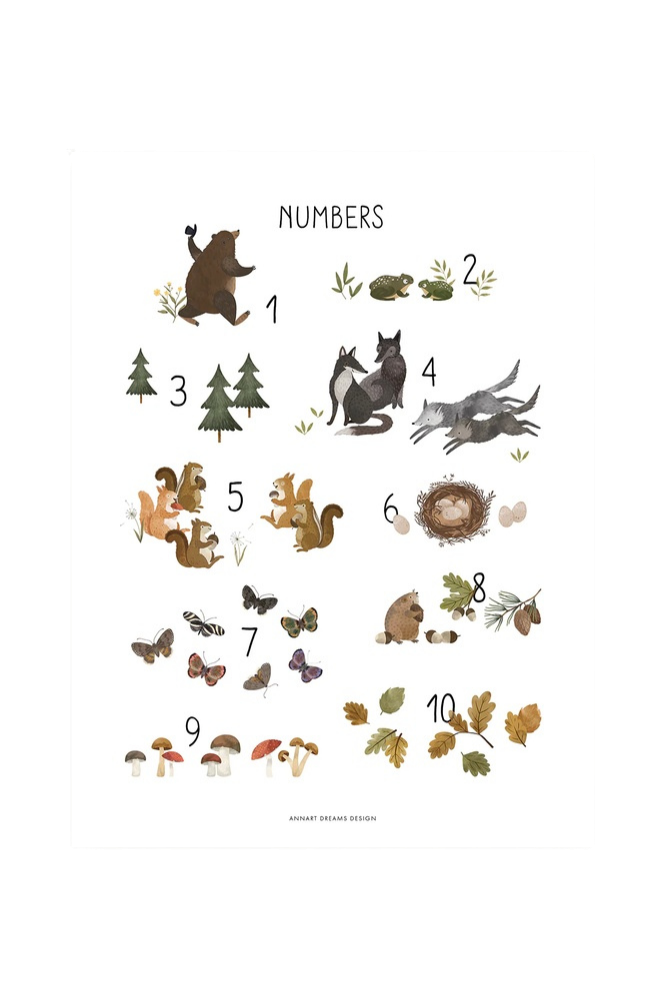 Lámina animaux des bois Chiffres
