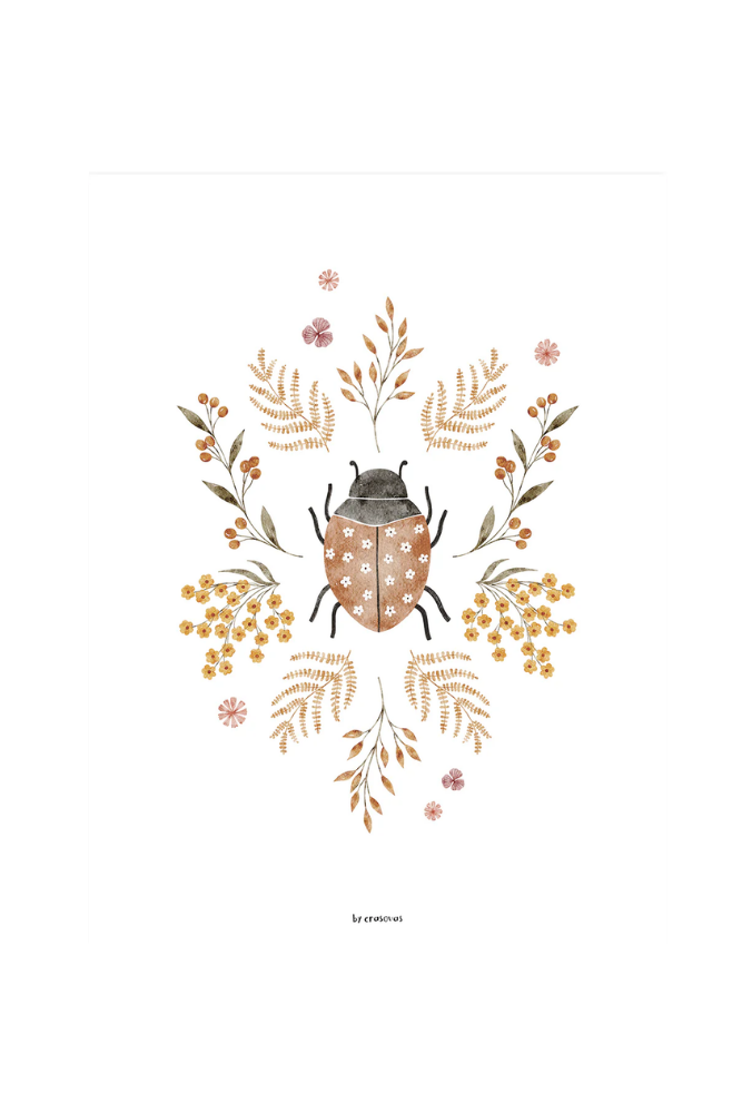 Lámina coccinelle et fleurs