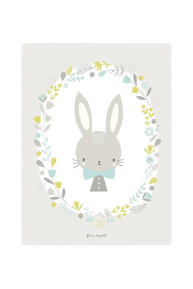 Lámina bébé lapin et fleurs