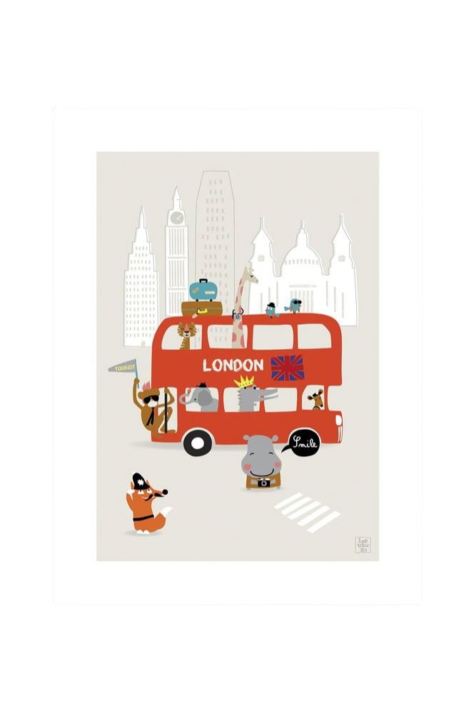 Lámina bus londonien et animaux