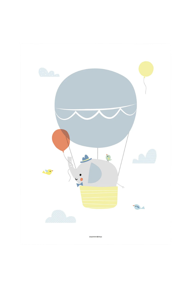 Lámina éléphant en montgolfière