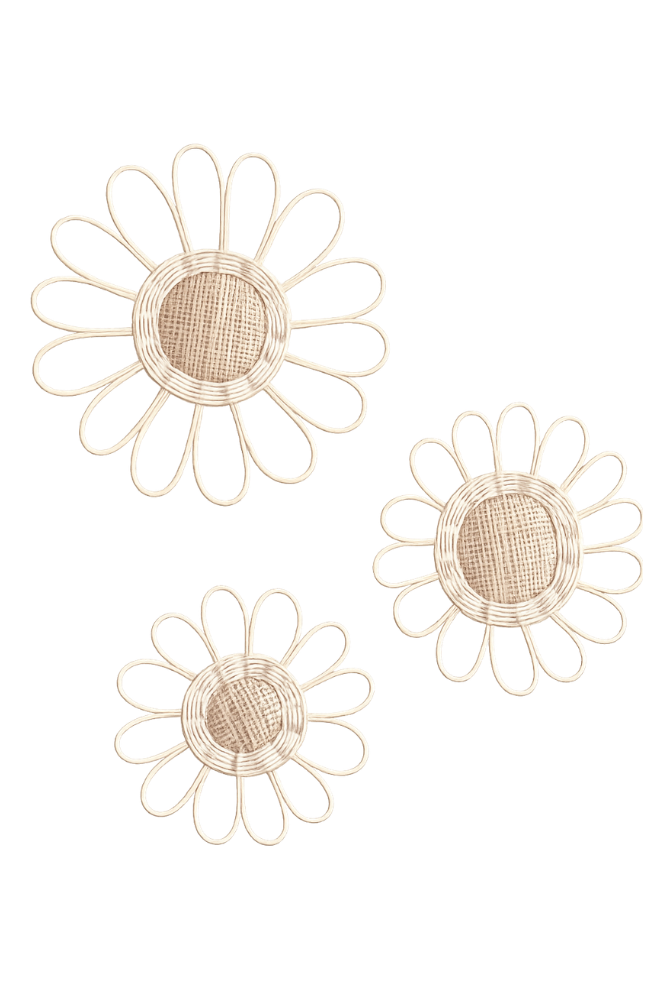 Set de 3 margaritas de ratán y rejilla